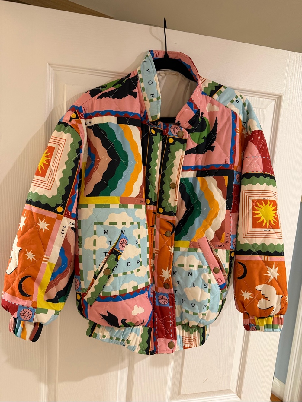 Sunday Up- Colorblock Graphic Quilted Jacket - Multicolor